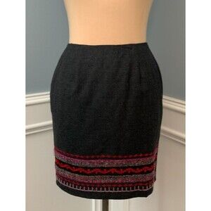 Privata Skirt Womens 4 Pencil 100% Wool Flannel Embroidered Lined Boho Vintage